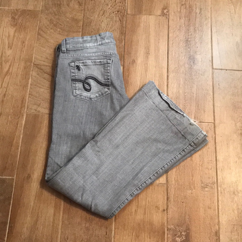 See Thru Soul gray bootleg jeans.